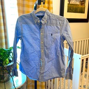 Ralph Lauren Polo Button Down Dress Shirt Blue Gingham Boy Size Large 10/12